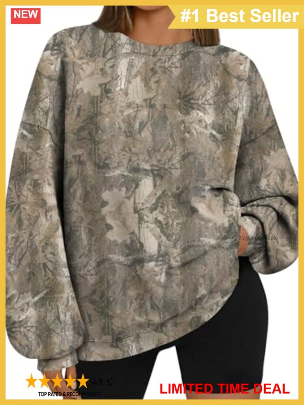 Oversized Camo Fleece Sweatshirt Maple Leaf Print Crewneck Pullover